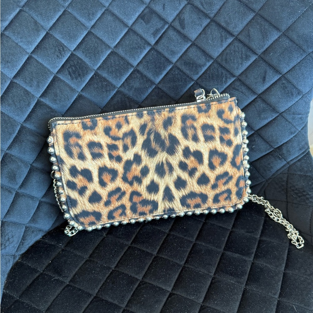 Zara Leopard Print Clutch with Silver Chain
